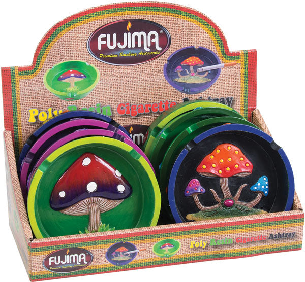 Mushroom Round Polyresin Ashtray | 4.25" | Asst | 8pc Display