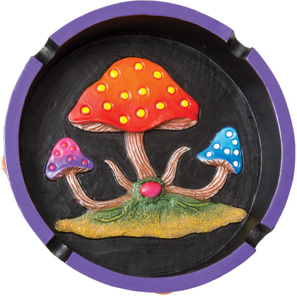 Mushroom Round Polyresin Ashtray | 4.25" | Asst | 8pc Display