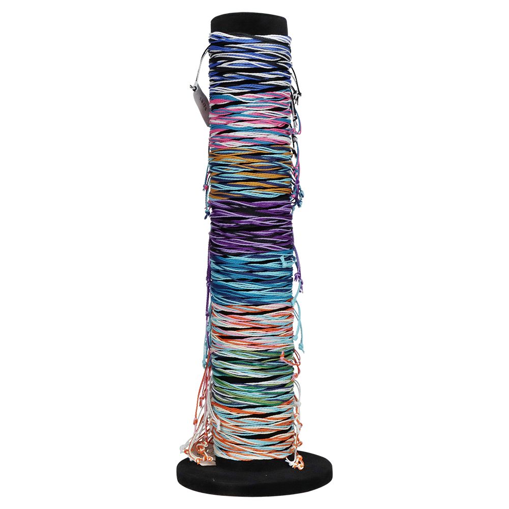 48CT DISPLAY - String Bracelets on Flocked Pillar Stand - 5.5" / Adjustable / Assorted Colors