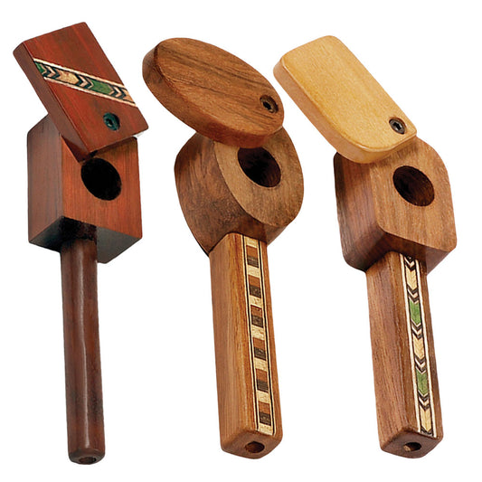 Marquee Inlaid Wood Spoon Pipe w/ Swivel Lid- 4"/Styles Vary