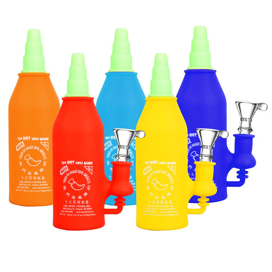 Asian Hot Sauce Silicone Water Pipe- 6.5"/14mm F/Colors Vary