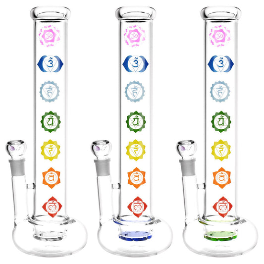 Hollow Base Chakra Water Pipe - 14" / 19mm F / Colors Vary