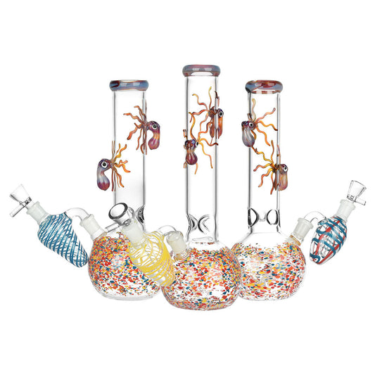 Octopus Frit Bubble Base Water Pipe w/ Ash Catcher | 10" | 14mm F | Colors Vary