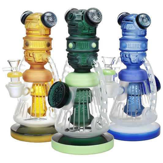 Robotic Bee Etched Glass Recycler Water Pipe - 9.5" / 14mm F / Colors Vary