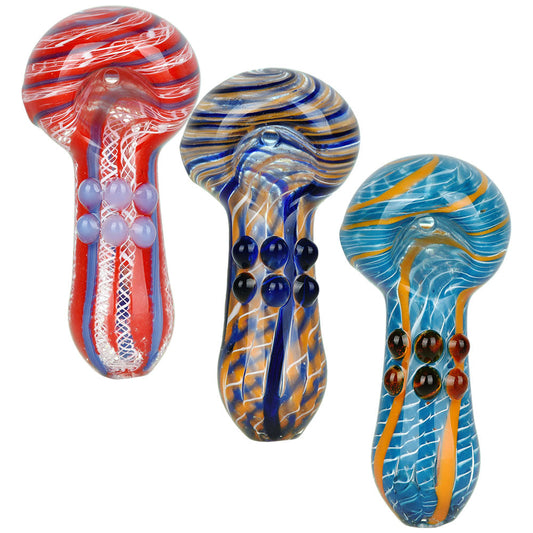 10PC BUNDLE - Lacey Pleasure Glass Spoon Pipe - 3.75" / Assorted Colors