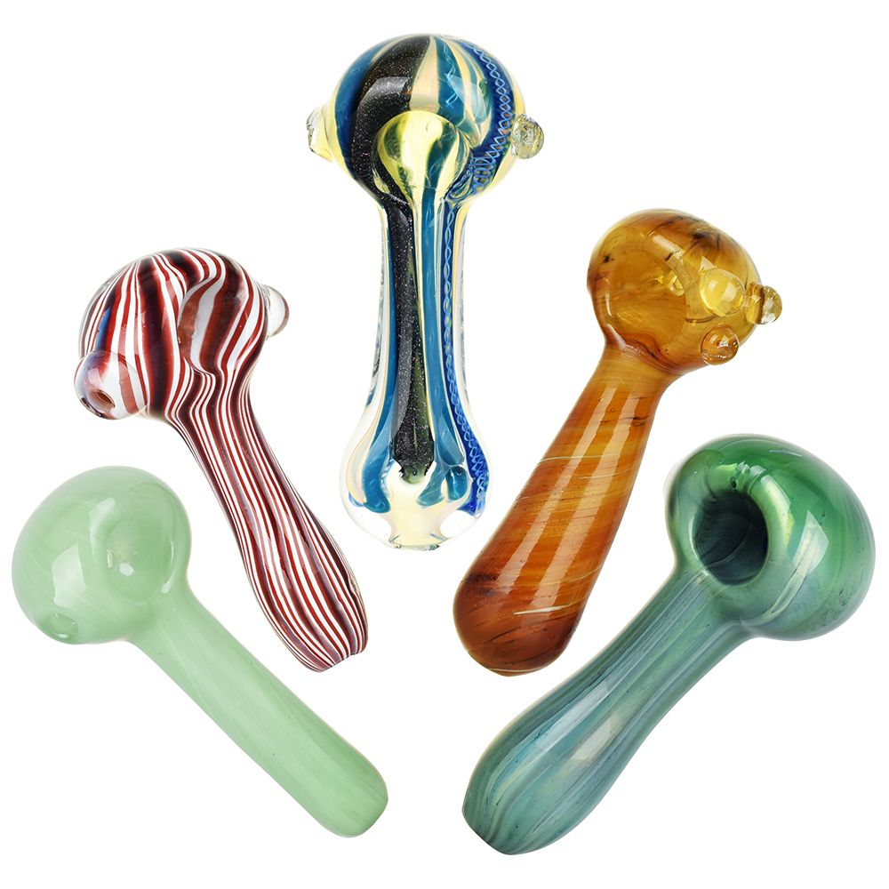 20CT BUNDLE - Earth Movement Assortment Glass Spoon Pipes - 3.75"-4.5"