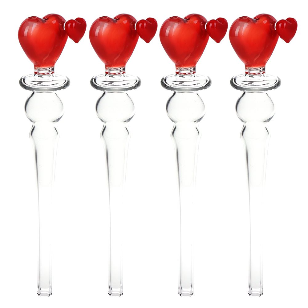 4CT BUNDLE - Double Hearts Glass Dab Straw - 5.25"