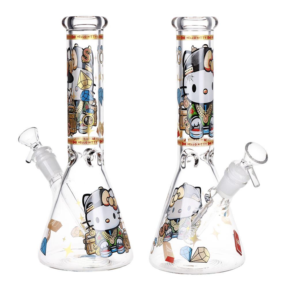 Swagged Out Kitty Beaker Glass Water Pipe - 10" / 14mm F