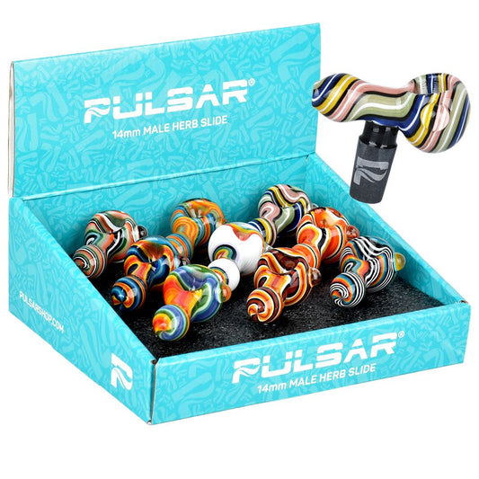 9CT DISPLAY - Pulsar Wig Wag Spoon Pipe Herb Slide - 14mm M / Assorted Colors