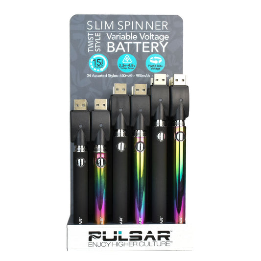 24PC DISP- Pulsar Slim Spinner Twist Style VV Batteries- Asst mAh