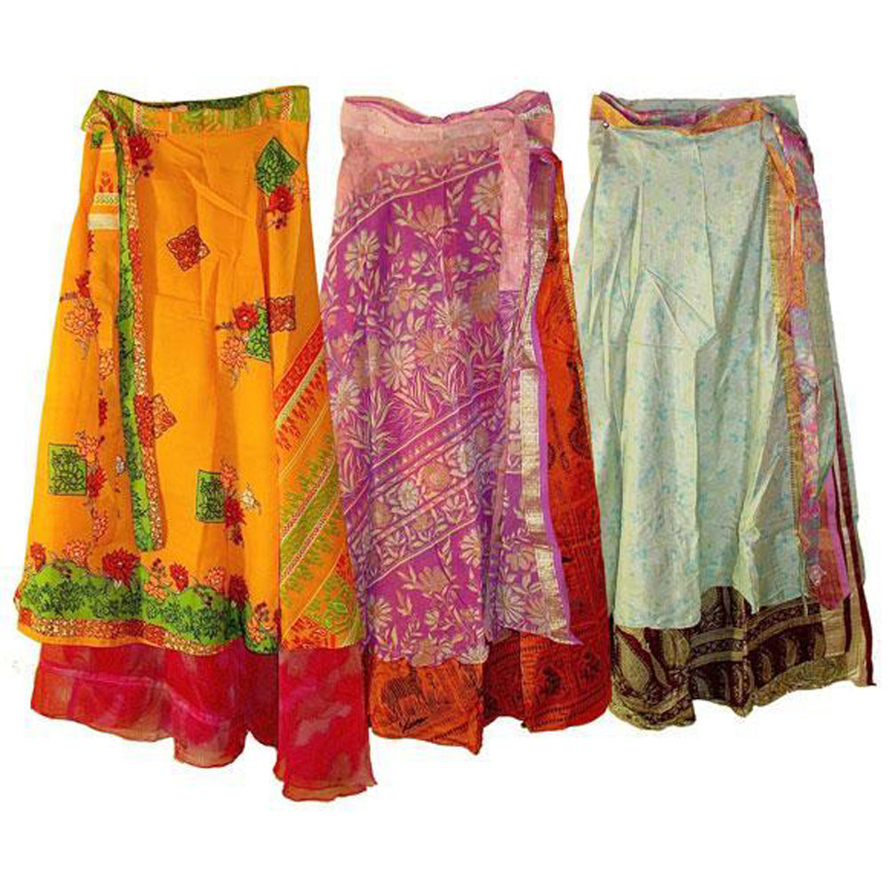 36" Two-Layer Sari Material Wrap Skirt