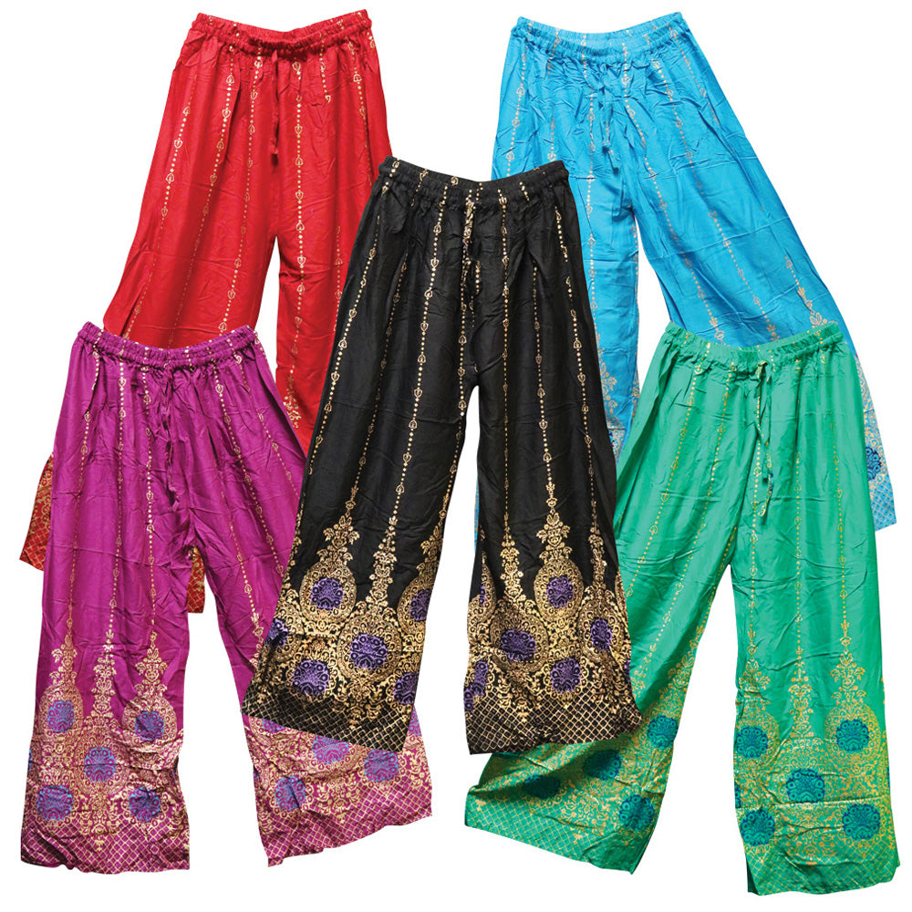 Palazzo Pants w/ Gold Color Print - 37" / Colors Vary