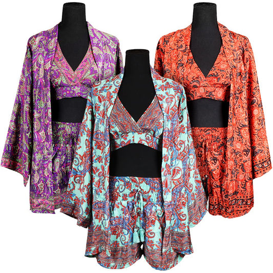 Matching Silk Halter Top, Shorts & Sweater - One Size / Styles Vary