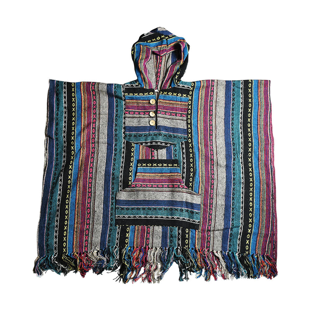 Cozy Cotton Hooded Poncho w/ Pockets - 30"/Clrs Vary