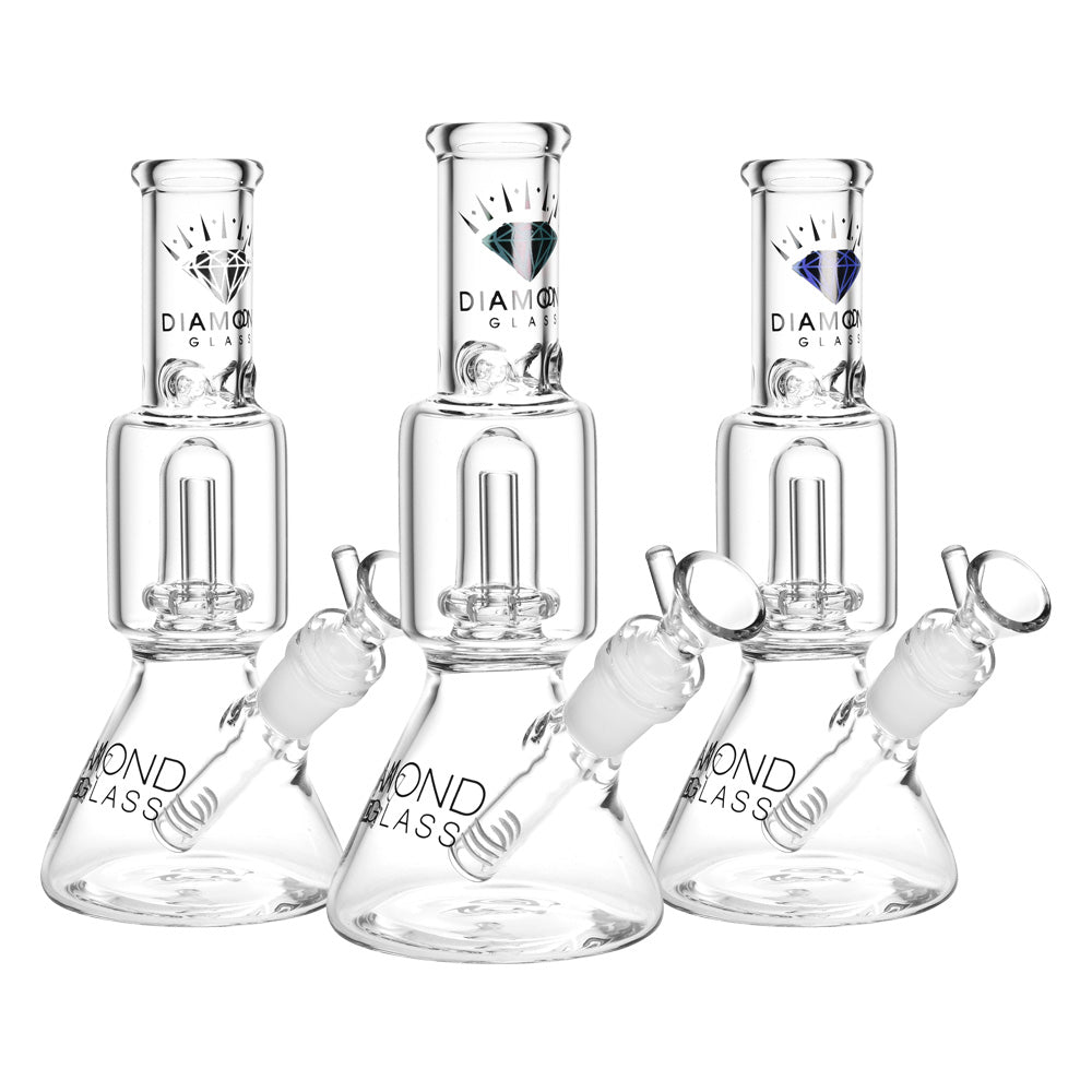 Diamond Glass Gold Little Beaker Water Pipe | 8" | 14mm F | Colors Vary