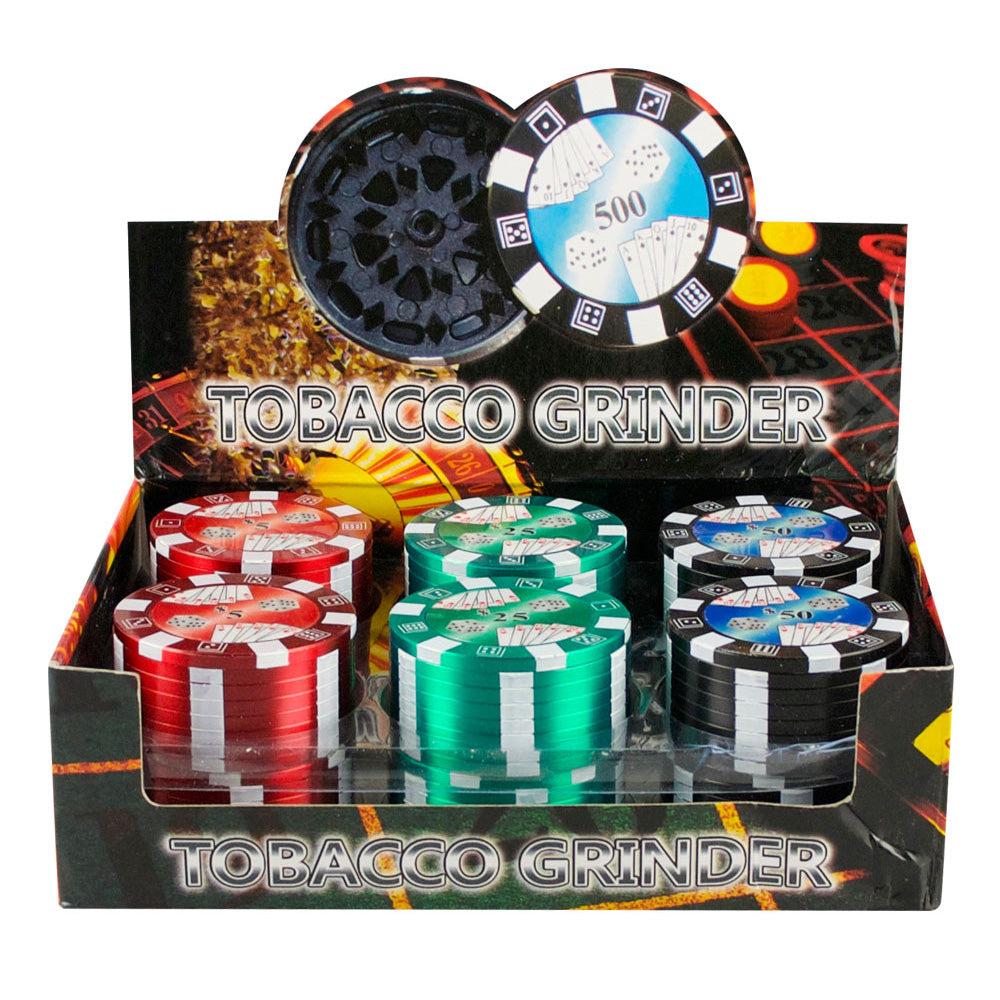 12PC DISP - 2" Metal 3pc Grinder - Poker Chip - Assorted