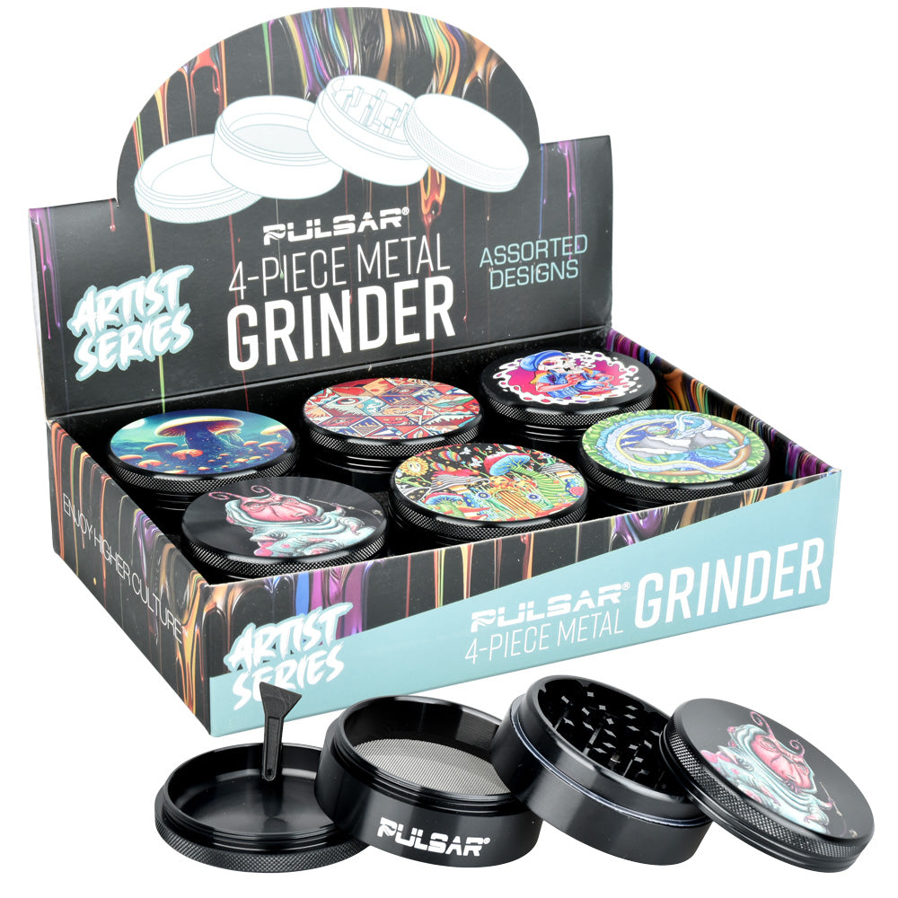 6PC DISPLAY - Pulsar Artist Series Grinder - 2.5" / 4pc / Assorted Designs