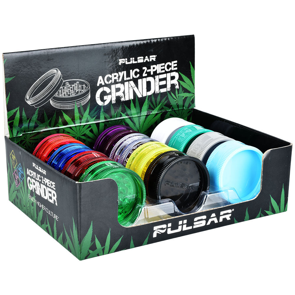 12PC DISPLAY - Pulsar Acrylic Grinder - 2pc / 2" / Assorted Colors