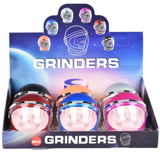 6CT DISPLAY - Astronaut Skull Aluminum Grinder - 4pc / 2.25" / Assorted Colors