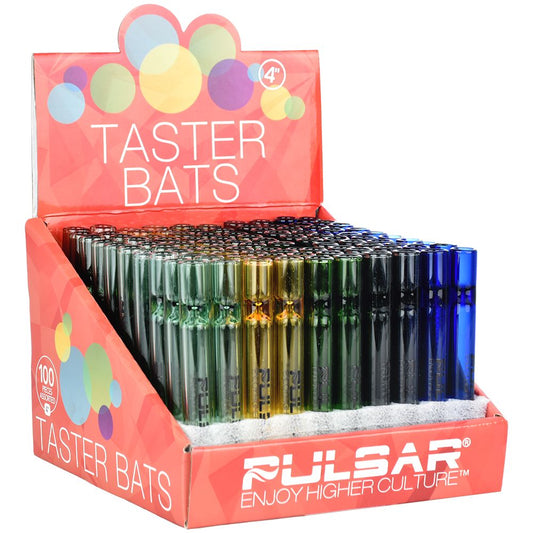 Pulsar Glass Taster Bat | 4" | Assorted Colors | 100ct Display