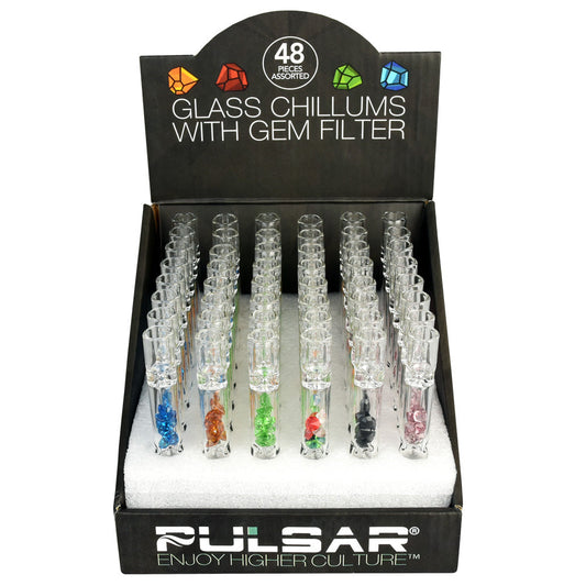 48PC DISPLAY - Pulsar Glass Chillums w/ Gem Filter- 4"/Asst