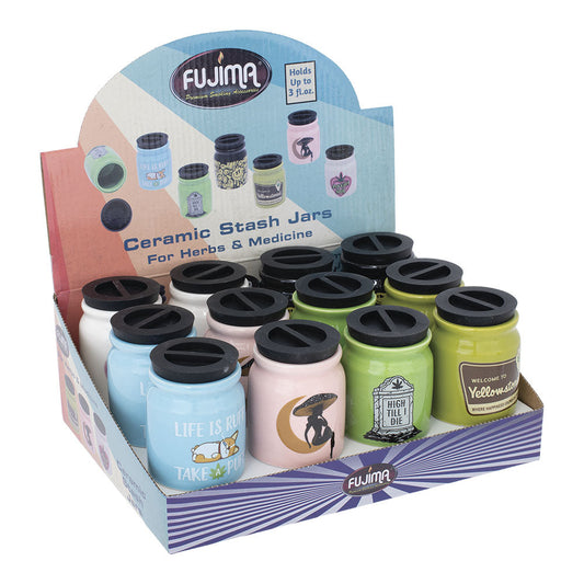 Fujima Cute'n'Punny Ceramic Stash Jar | 3oz | Assorted Designs | 12pc Display