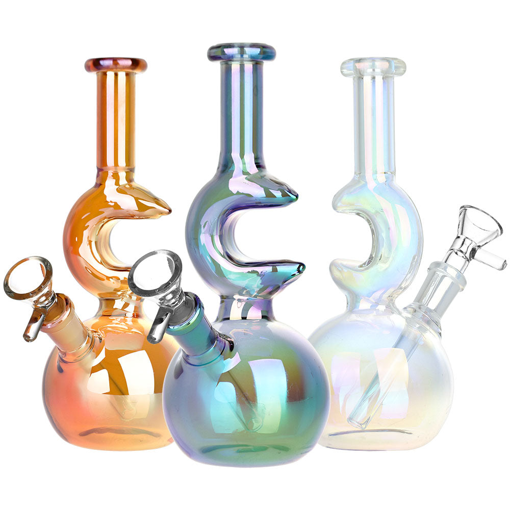 Lunar Glow Electroplated Glass Water Pipe | 7.25" | 14mm F | Colors Vary