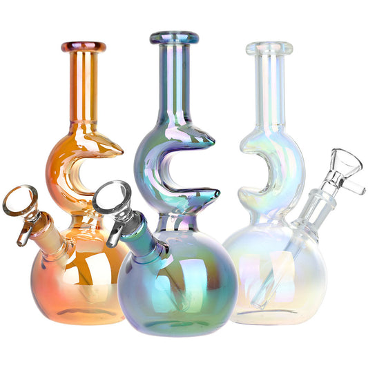 Lunar Glow Electroplated Glass Water Pipe | 7.25" | 14mm F | Colors Vary