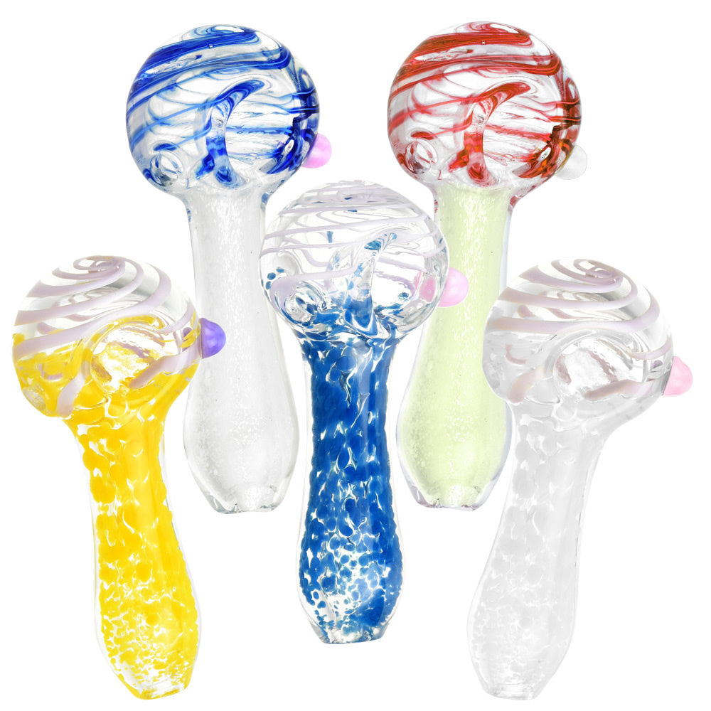 Swirled and Fritted Spoon Pipe - 3.5" / Colors Vary