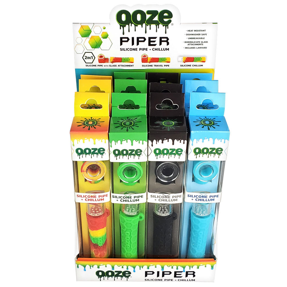 Ooze Piper 2-in-1 Silicone Pipe + Chillum | Colors Vary | 12pc Display