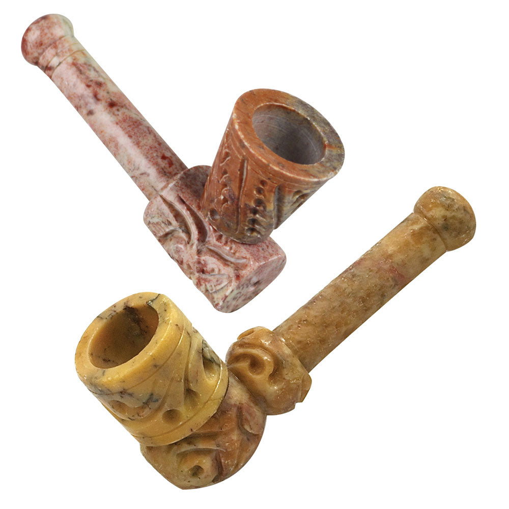 6PC - Chimney Carved Stone Pipe - 3.5" / Assorted Styles