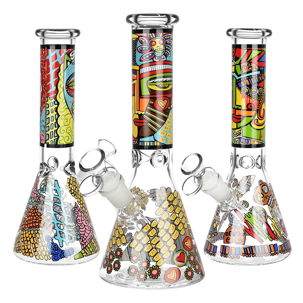 Abstract Art Beaker Water Pipe - 9.75"/14mm F/Designs Vary