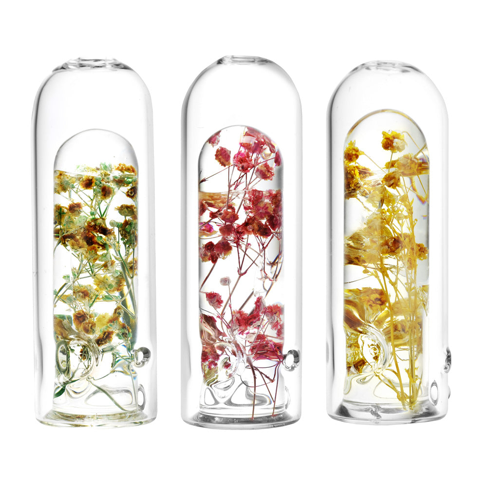 Wild Flower Power Terrarium Style Glass Hand Pipe - 5.25" / Colors Vary