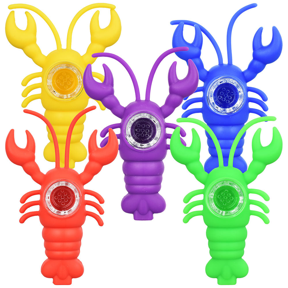 5PC SET - Creepin' Crawfish Silicone Hand Pipe - 4.5" / Assorted Colors DISPLAY