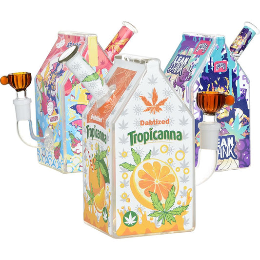 Dabtized Juice Carton LED Glass Water Pipe - 6.25" / 14mm F / Assorted Designs