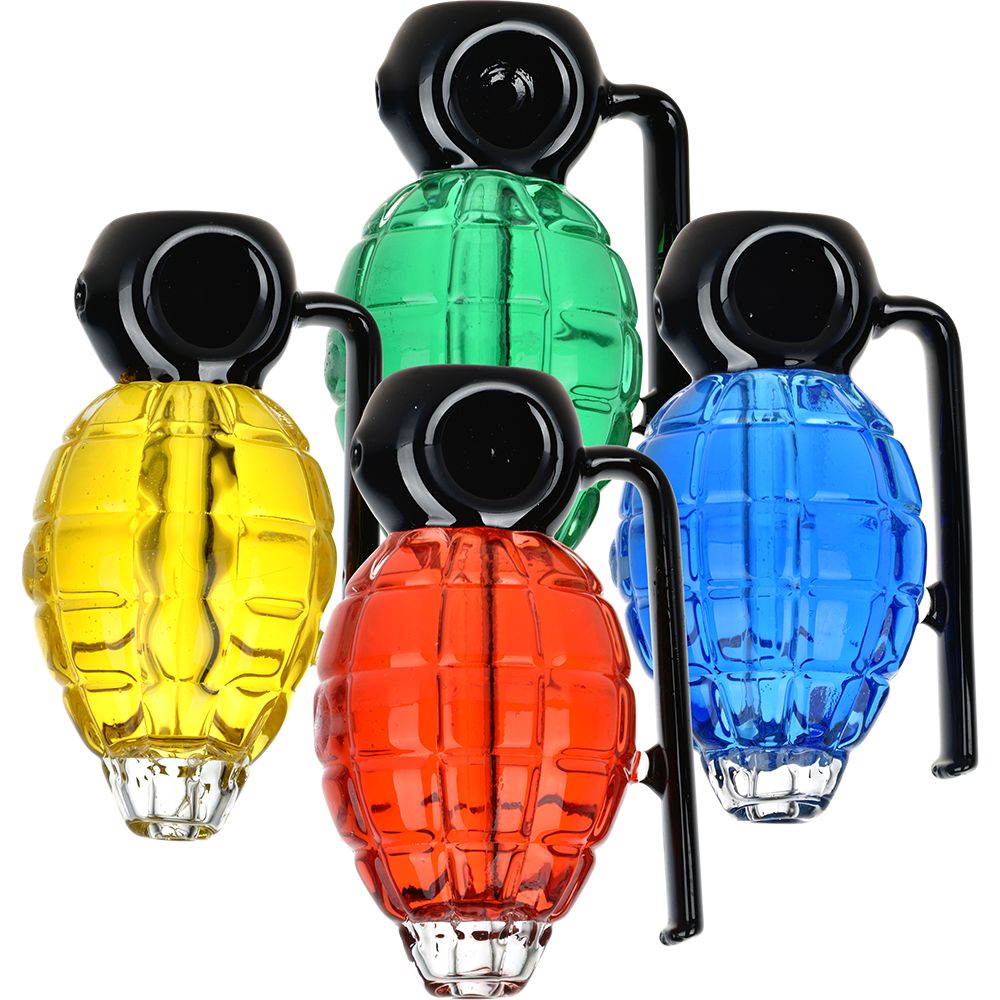 4CT BUNDLE - Grenade Glycerin Glass Hand Pipe - 3.75" / Assorted Colors