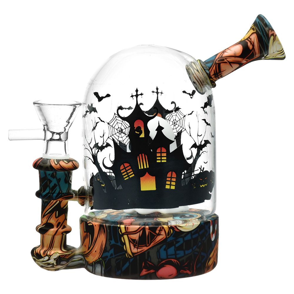 Haunted House Bell Jar Silicone & Glass Water Pipe - 4.5" / 14mm F / Designs Vary