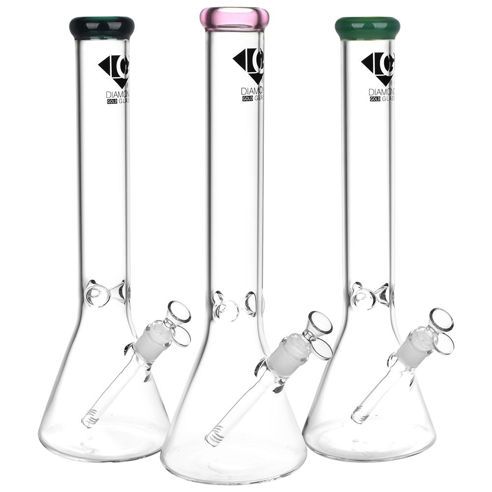 Diamond Glass Gold Classic Beaker Water Pipe - 16.25" / 14mm F / Colors Vary