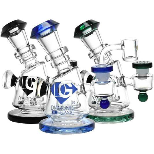 Diamond Glass Gold Hammer Perc Dab Rig - 6" / 14mm F / Colors Vary