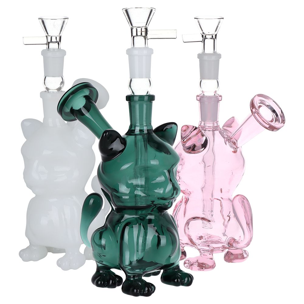 Purr-haps It's A Cat Glass Water Pipe - 6" / 14mm F / Colors Vary