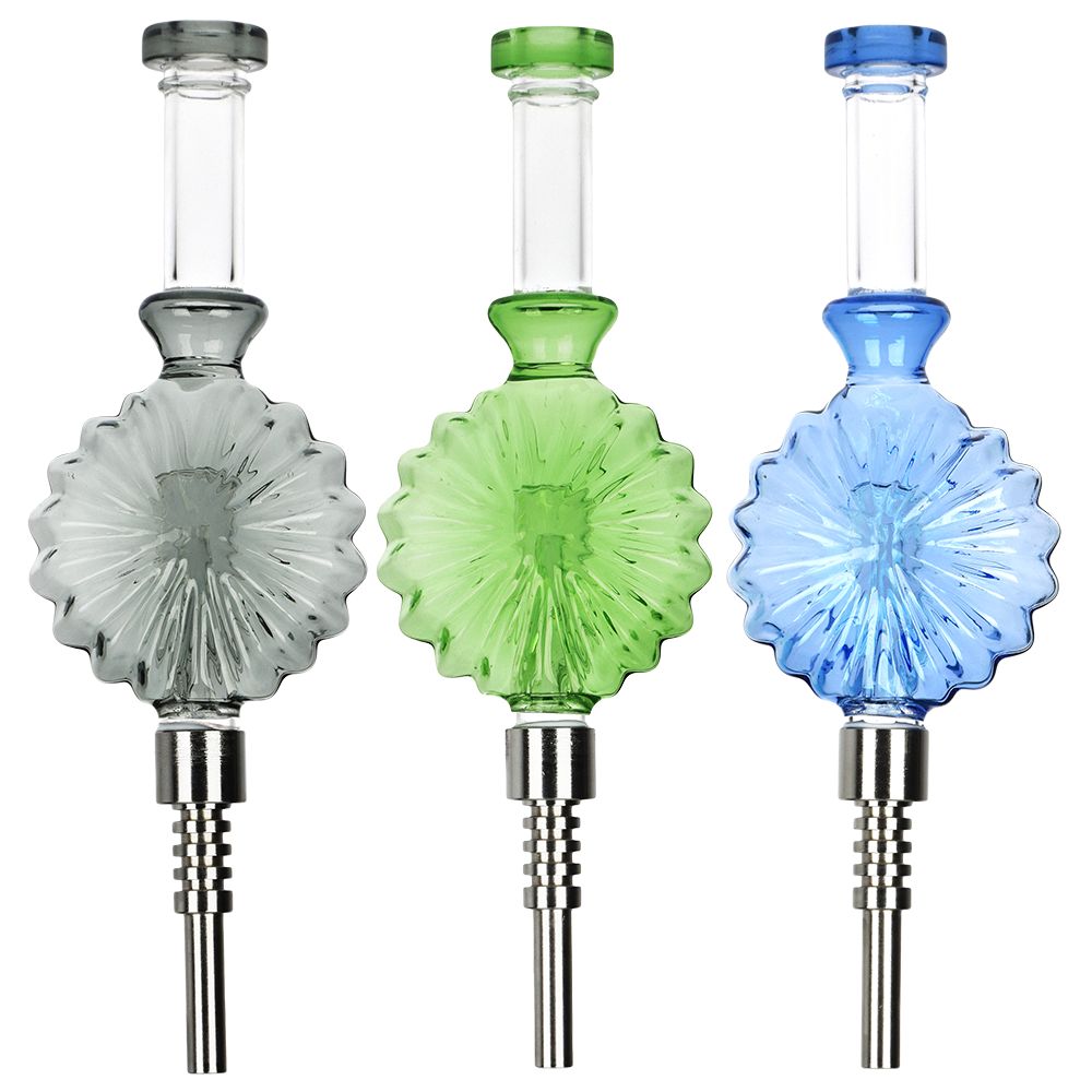 Retro Art Deco Round Bubbler Glass Dab Straw - 8" / Colors Vary