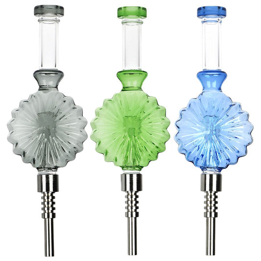 Retro Art Deco Round Bubbler Glass Dab Straw - 8" / Colors Vary