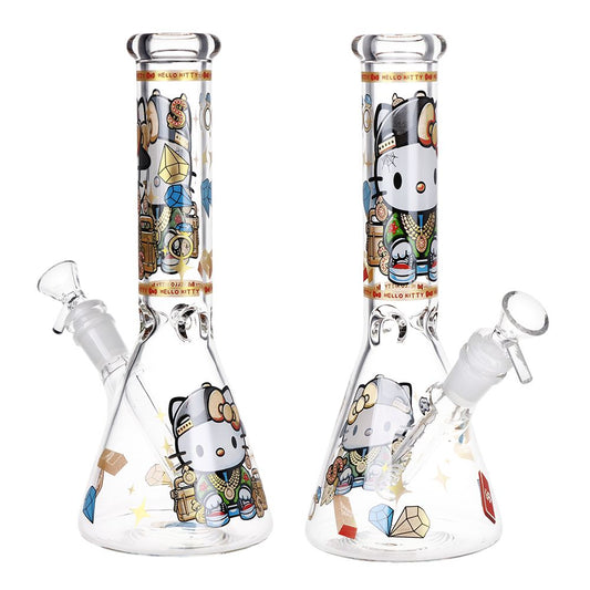 Swagged Out Kitty Beaker Glass Water Pipe - 10" / 14mm F
