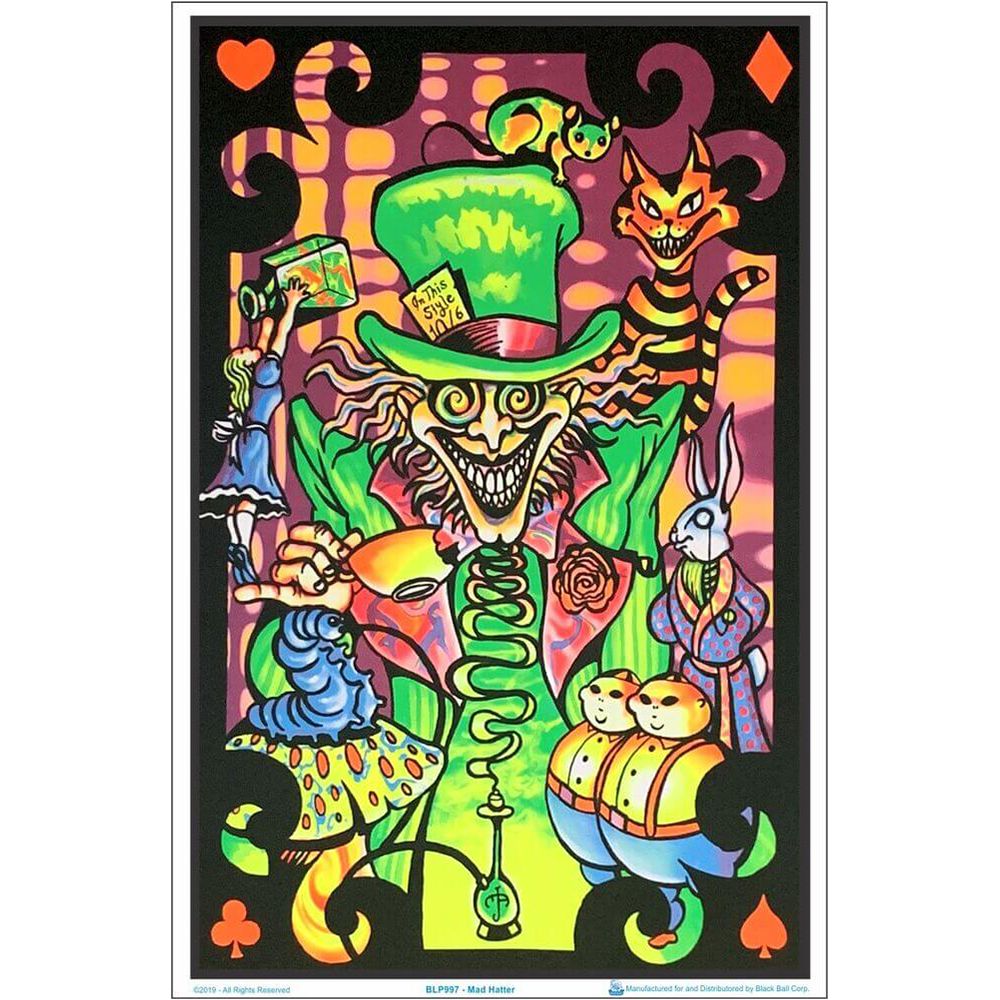 Alice in Wonderland Mad Hatter Collage Black Light Poster - 24"x36"