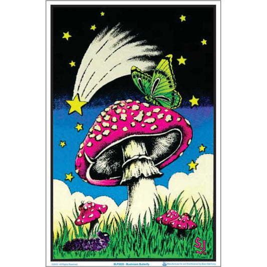 Mushroom Butterflies Blacklight Poster - 23" x 35"