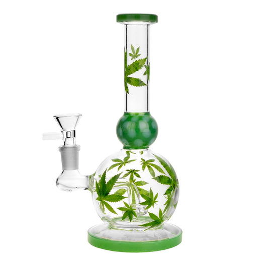 Hemp Leaf Ball Water Pipe - 8.5" | 14mm Female