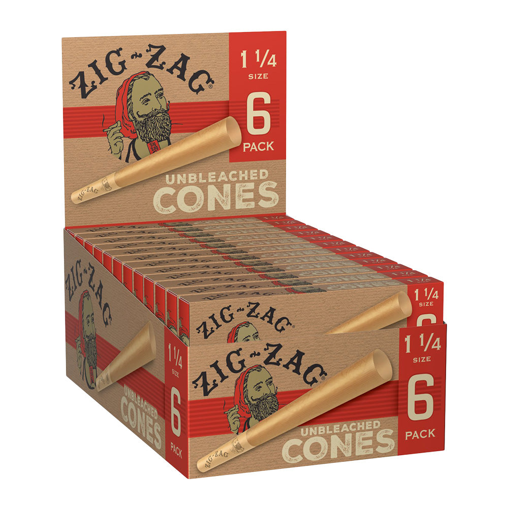 24PC DISPLAY - Zig Zag Unbleached Paper Cones - 6pk / 1 1/4"