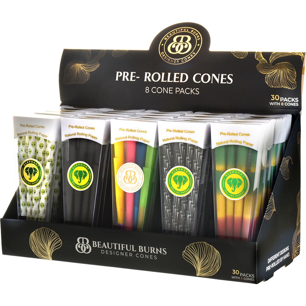 Beautiful Burns Designer Pre-Rolled Cones | Assorted Designs | 8pc | 30pk Display