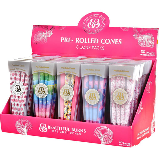 Beautiful Burns Designer Pre-Rolled Cones | Assorted Designs | 8pc | 30pk Display