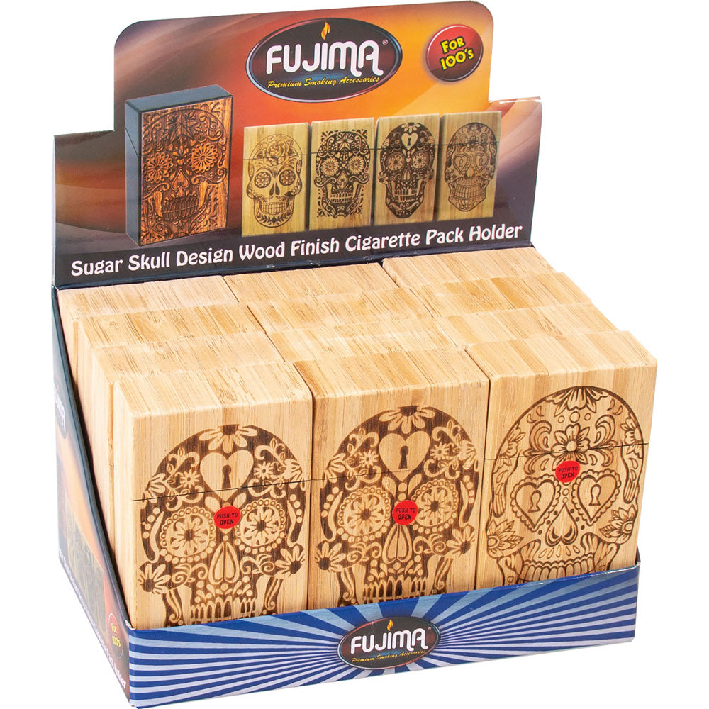 12PC DISPLAY - Fujima Wood Sugar Skull Cigarette Case 100s - Assorted